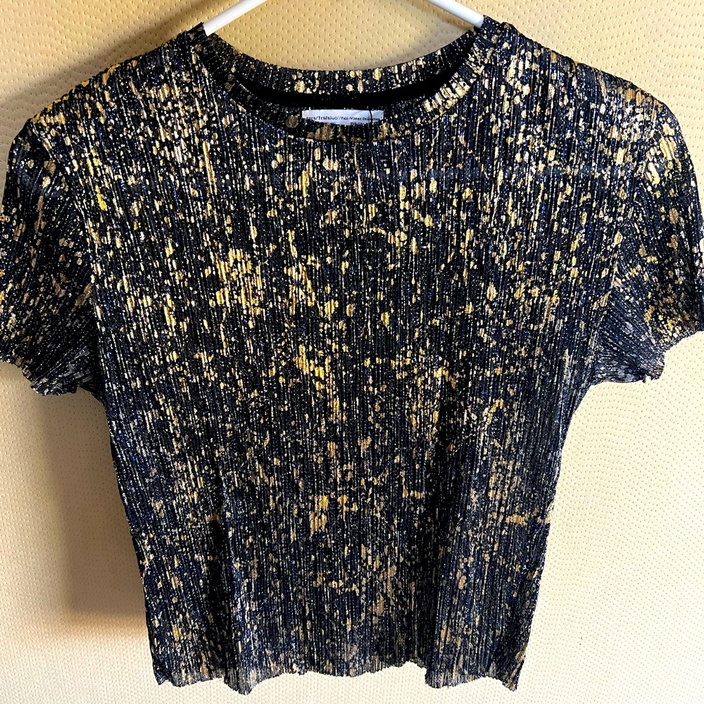 Zara navy blue & gold cropped Top size M
